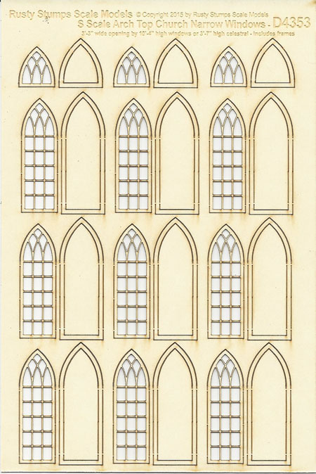 S Scale Arched Church WIndows 3' wide