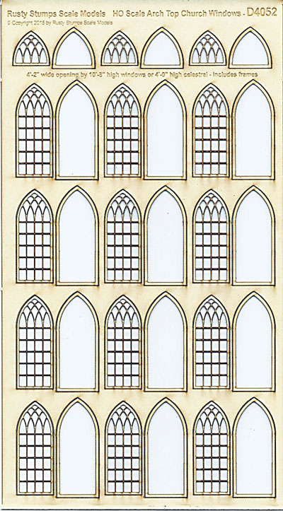 HO Scale Arched Church WIndows 4' wide