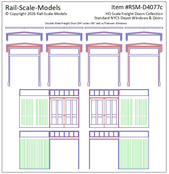 HO Scale Collection of NYCS Freight Doors ~ 3ft x 8ft with Transom