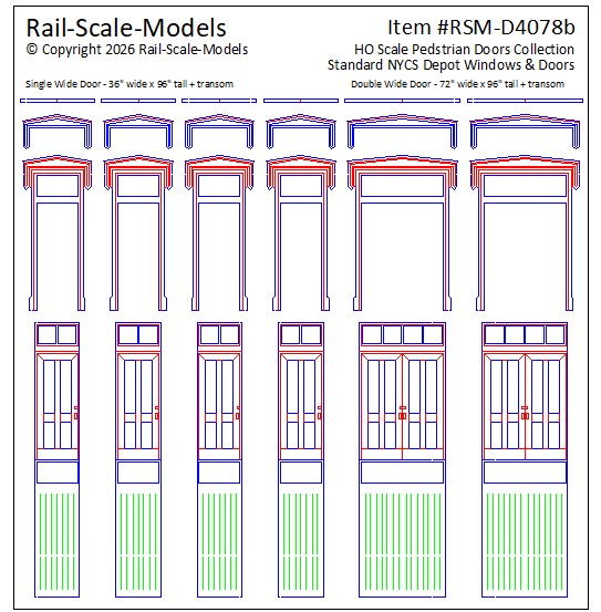 HO Scale Collection of NYCS Ped Doors ~ 3ft x 8ft with Transom