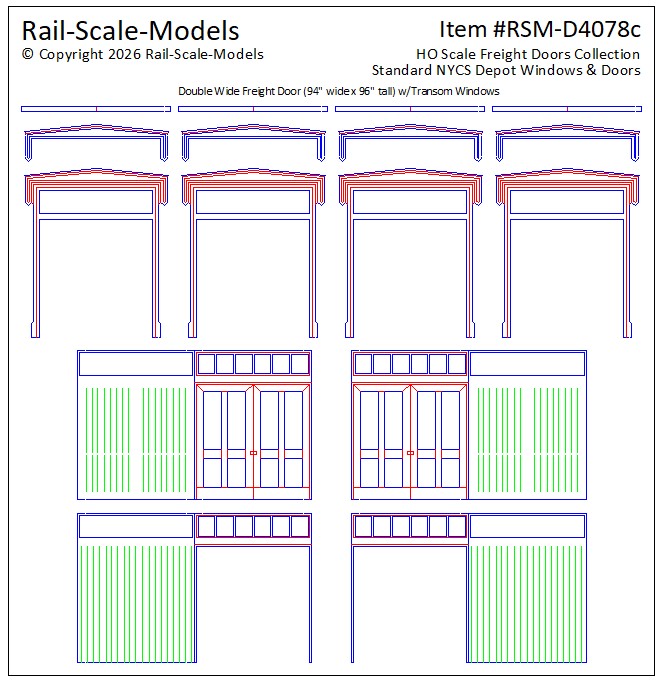 HO Scale Collection of NYCS Freight Doors ~ 3ft x 8ft wTransom
