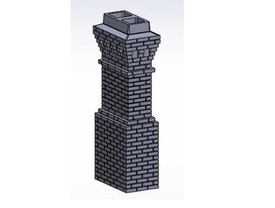 3D Printed 9ft Tall Brick Chimney wDual Exhaust No 5 ~ HO Scale